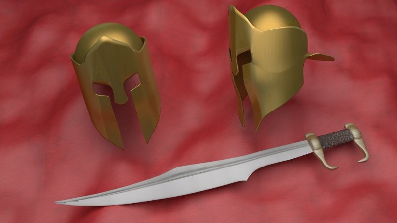 spartan helmet and sword preview image 1